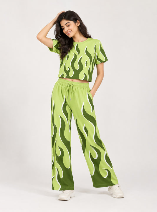 Abstract Flame Print Crop Top & Jogger Set