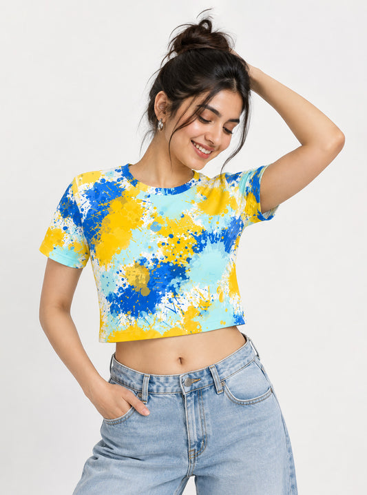 Abstract Ink Splash Printed Crop Top