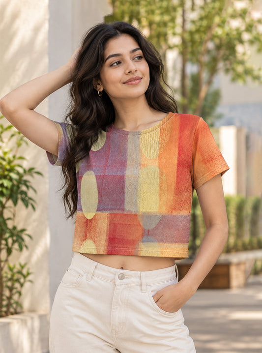 Abstract Oval & Block Print Crop Top