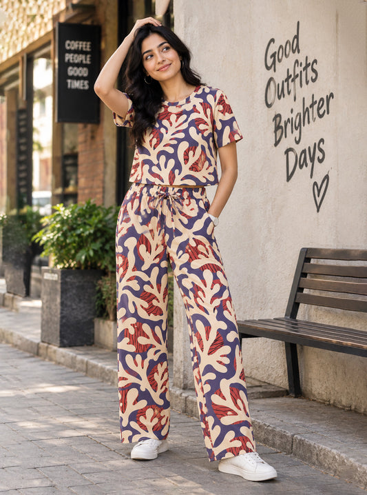 Abstract coral-print Crop Top & Jogger Set
