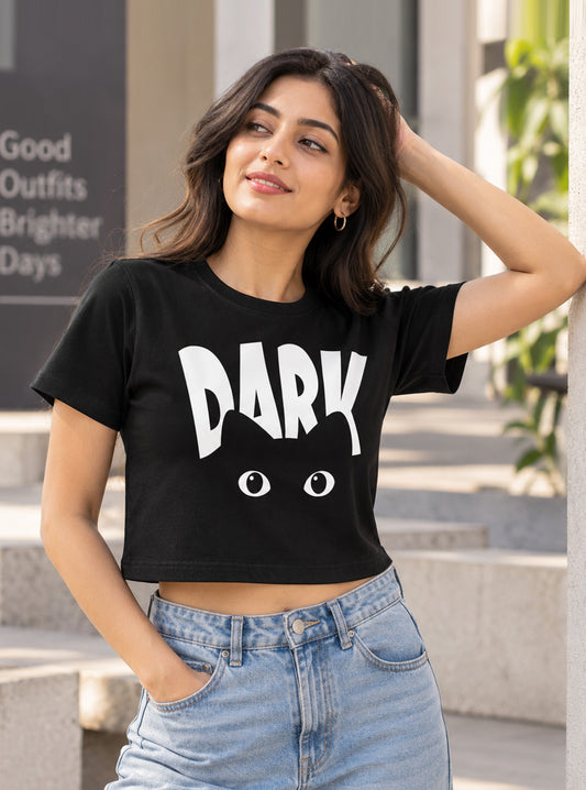 Black Cat Printed Crop Top