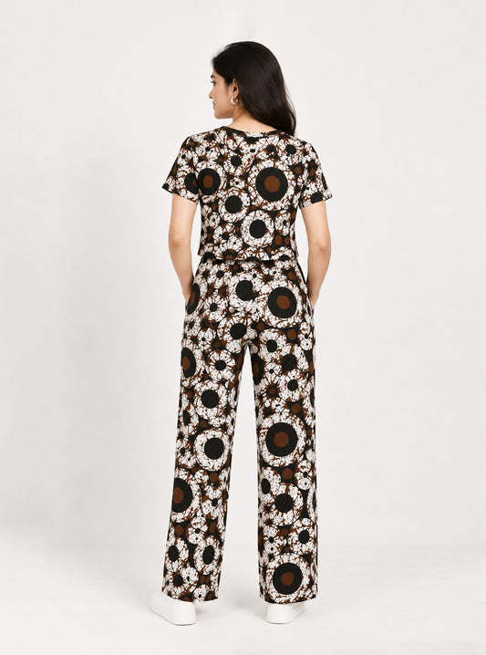 Geometric Circle Splash Print Crop Top and Jogger Co-Ord Set