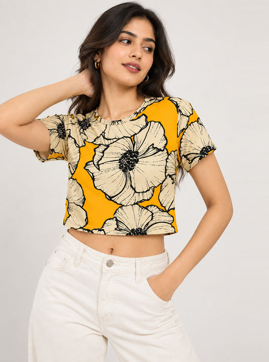 Botanical Floral Printed Crop Top