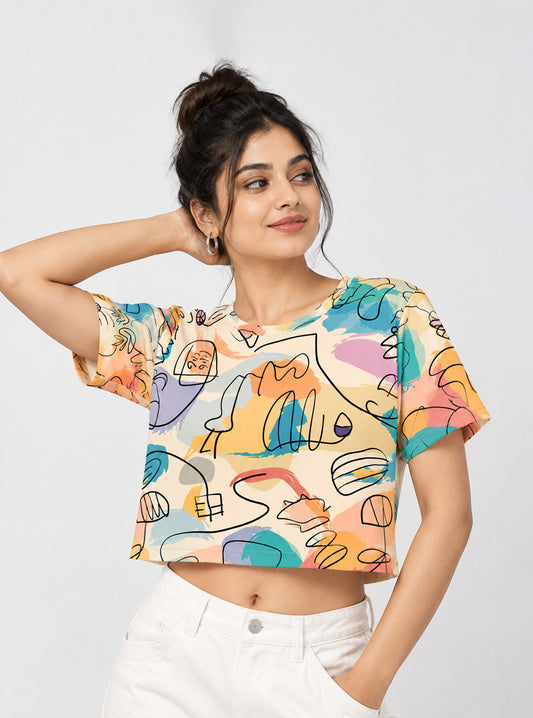 Colorful Scribble Printed Crop Top