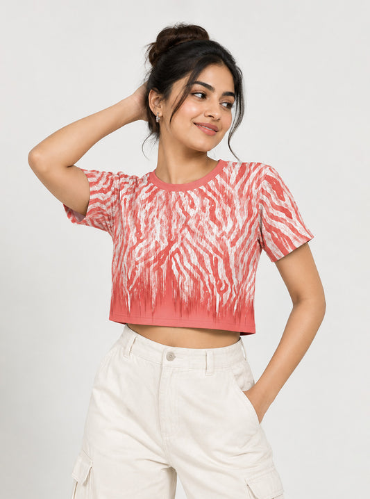 Coral Brushstroke Printed Crop Top