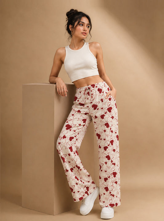 Crimson Love Doodle Print Trouser
