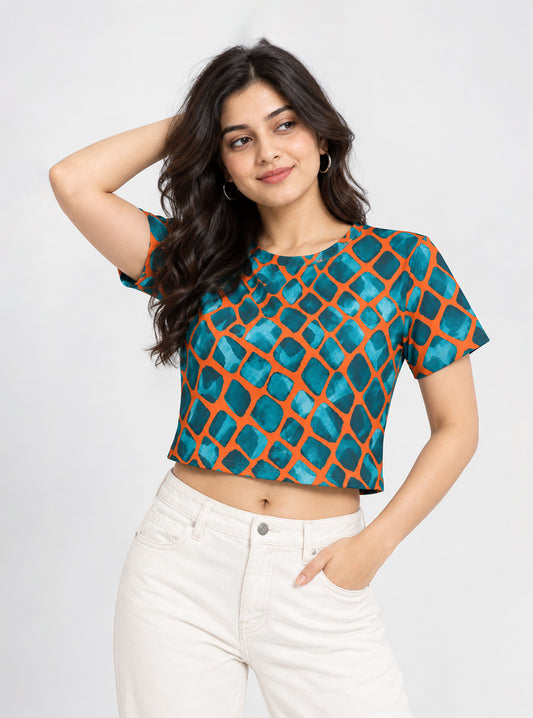 Geometric Stone Printed Crop Top
