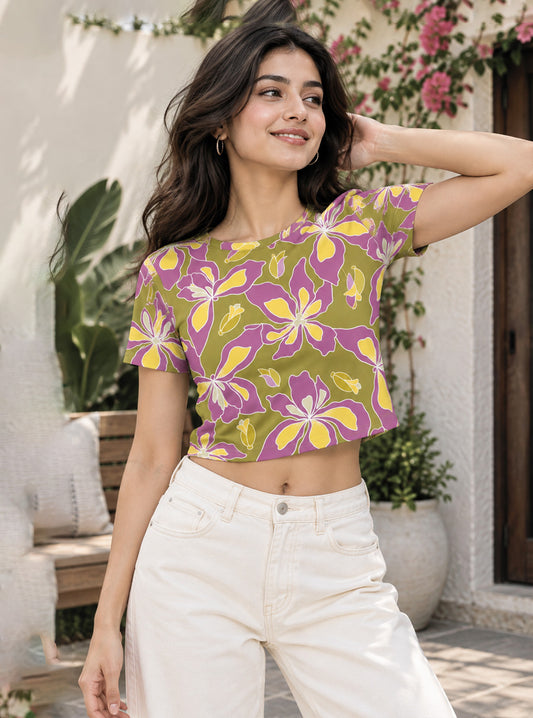 Hibiscus Floral Print Crop Top