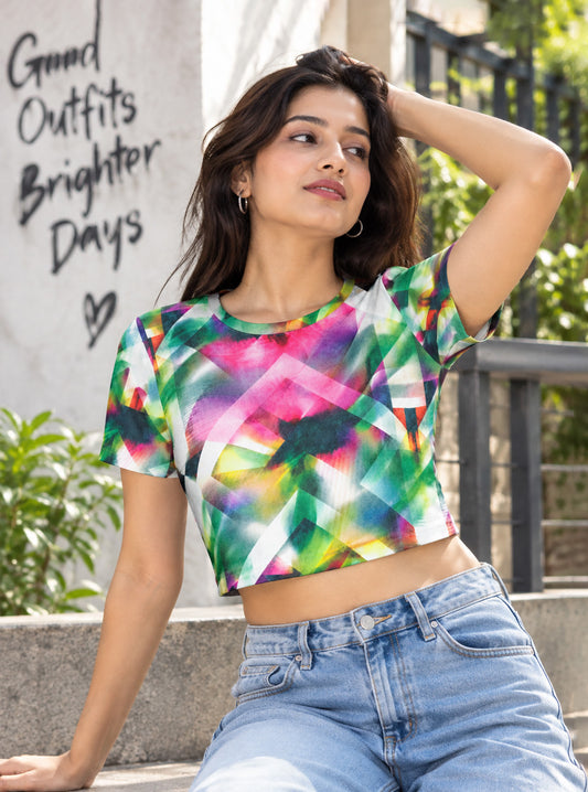 Prismatic Watercolor Print Crop Top