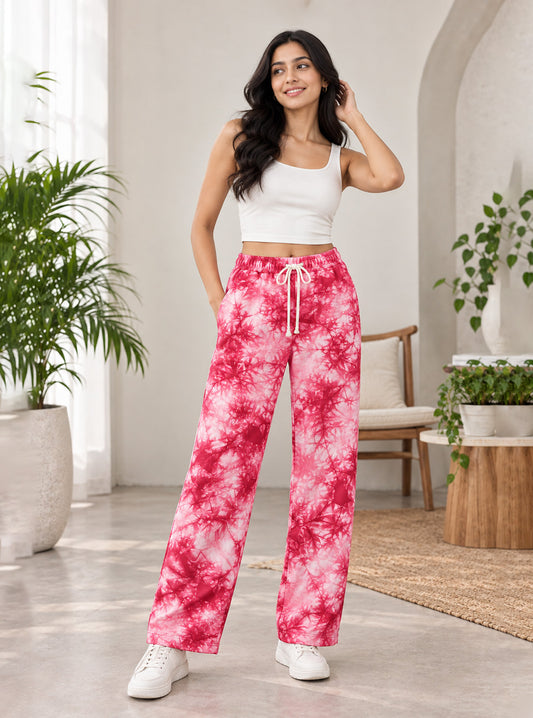 Raspberry Crumple Printed Trouser