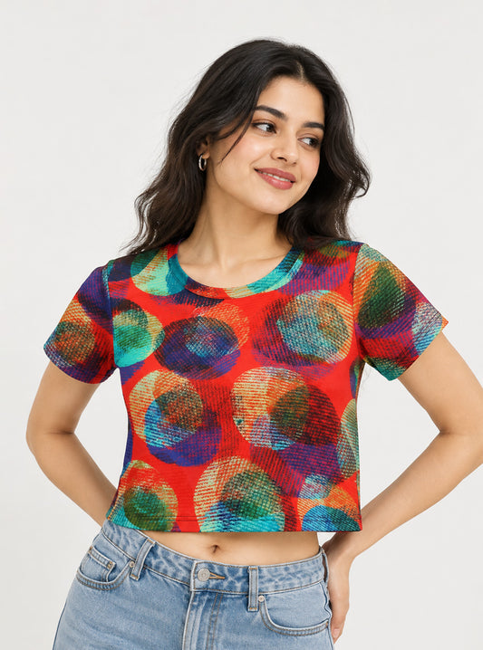 Retro Circle Printed Crop Top