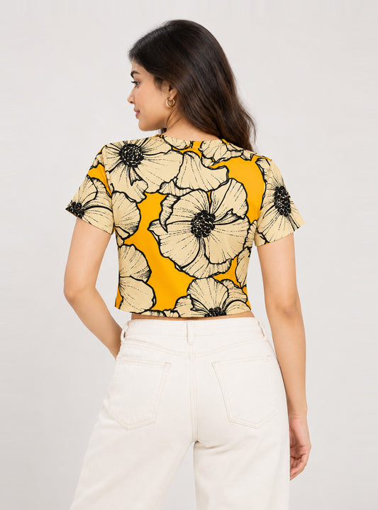 Botanical Floral Printed Crop Top