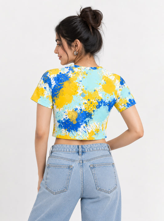 Abstract Ink Splash Printed Crop Top