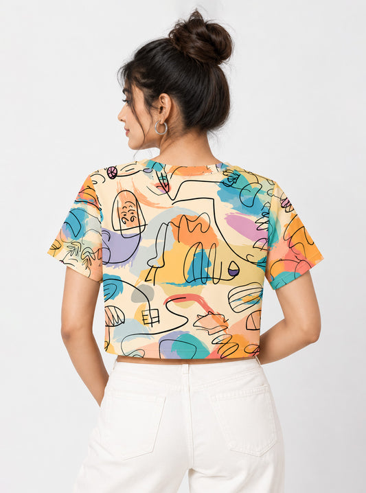 Colorful Scribble Printed Crop Top