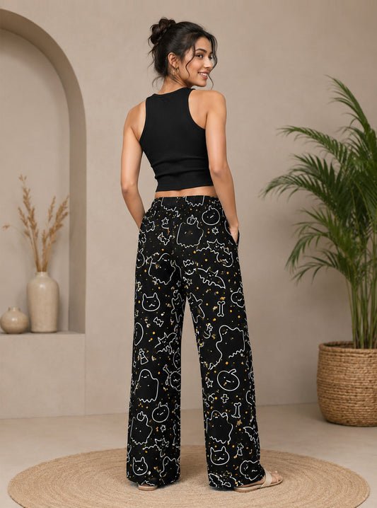 Ghost & Bat Doodle Printed Trouser