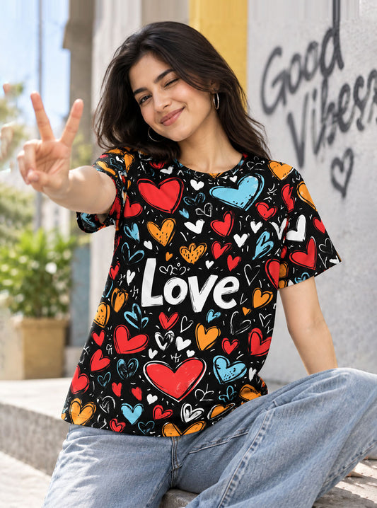 Pop Art Hearts Printed T-Shirt
