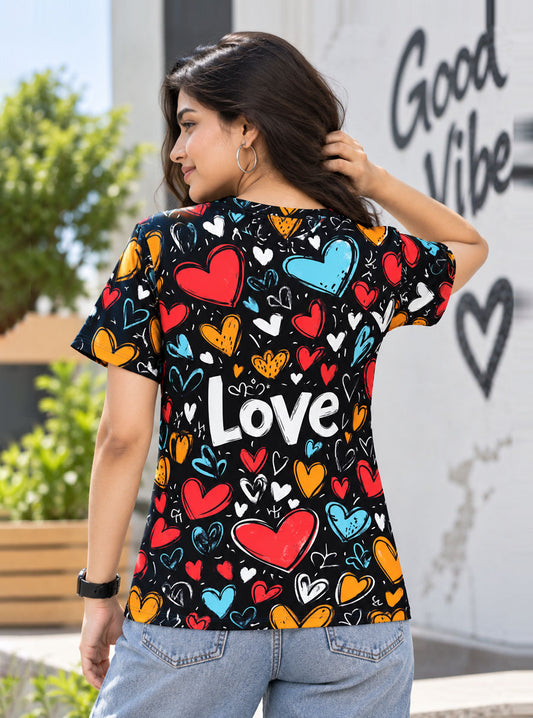 Pop Art Hearts Printed T-Shirt