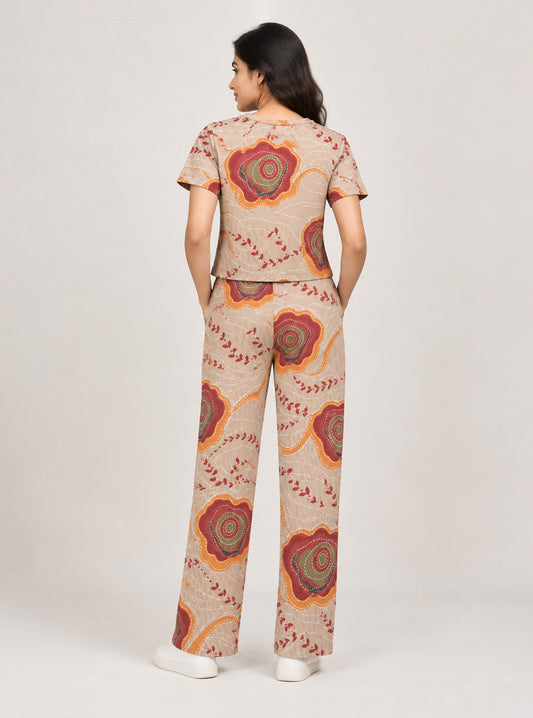 Boho Kantha Motif Print Crop Top & Jogger Co-ord Set