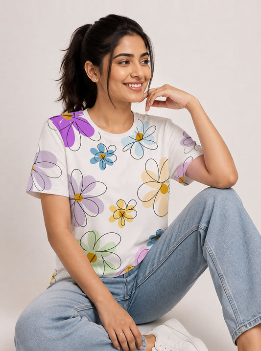 Pastel Flower Power Printed T-Shirt