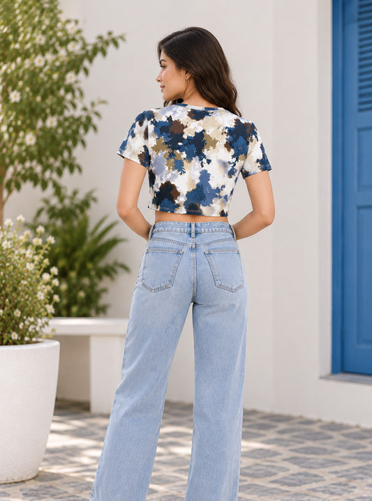Abstract Camo Printed Crop Top