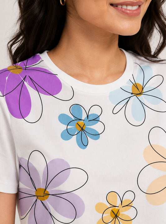 Pastel Flower Power Printed T-Shirt