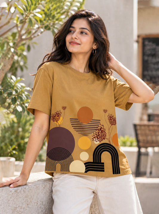 Mustard Abstract Printed T-Shirt