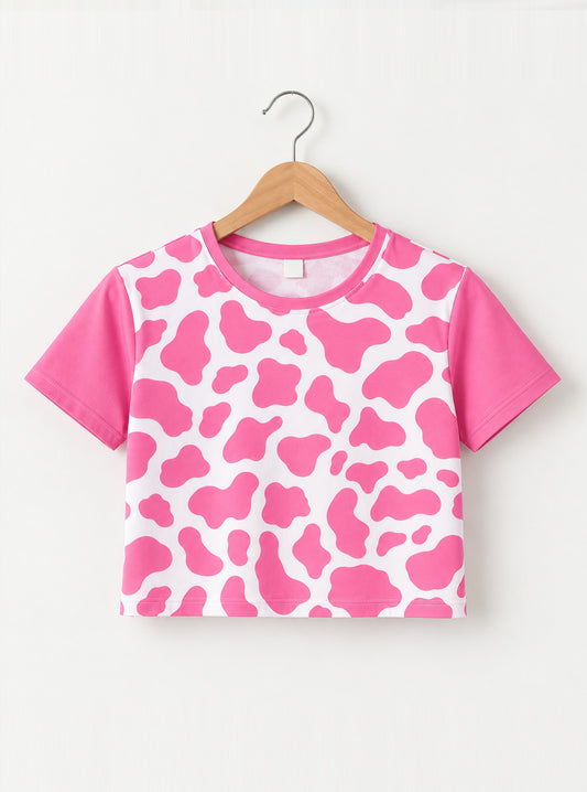 Pink Cowhide Printed Crop Top