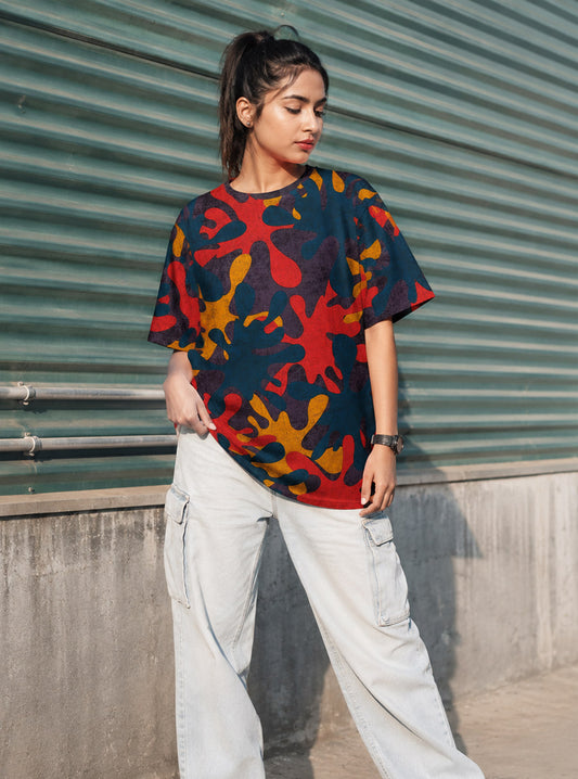 Multicolor Abstract Amoeba Camo Printed T-Shirt