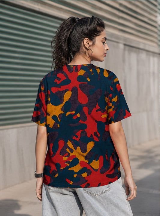 Multicolor Abstract Amoeba Camo Printed T-Shirt