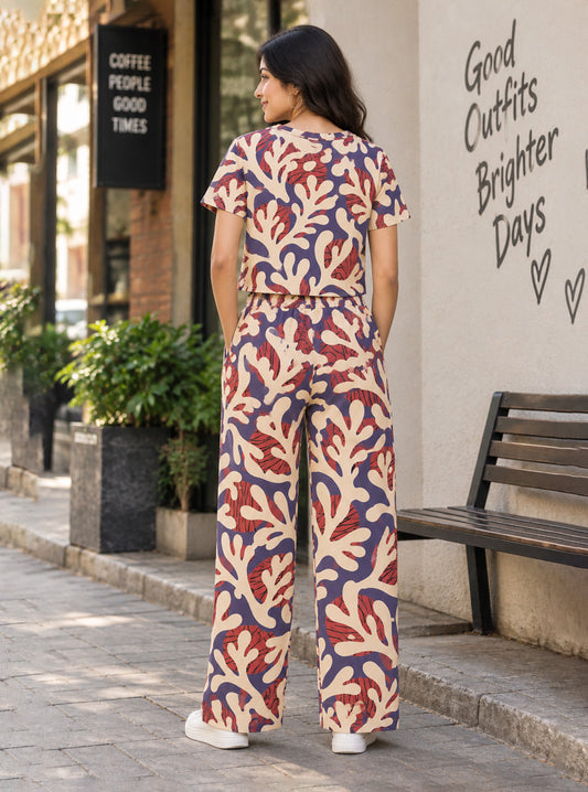Abstract coral-print Crop Top & Jogger Set