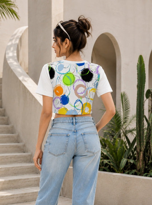 Colorful Scribble Circles Printed Crop Top