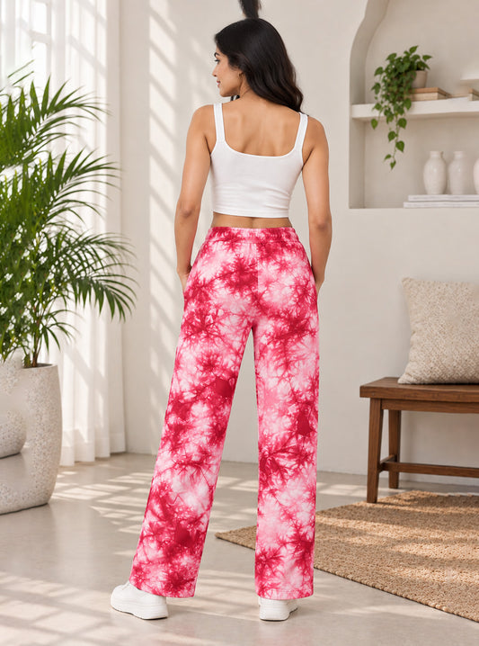 Raspberry Crumple Printed Trouser