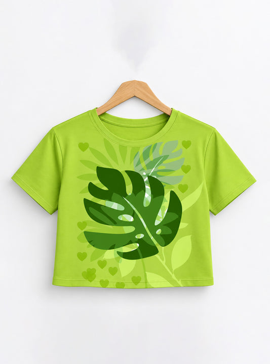 Green Jungle Leaf Print Crop Top