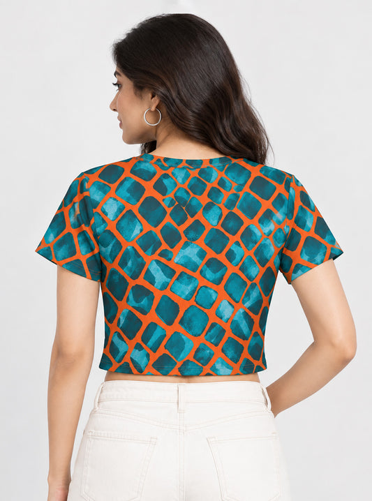 Geometric Stone Printed Crop Top