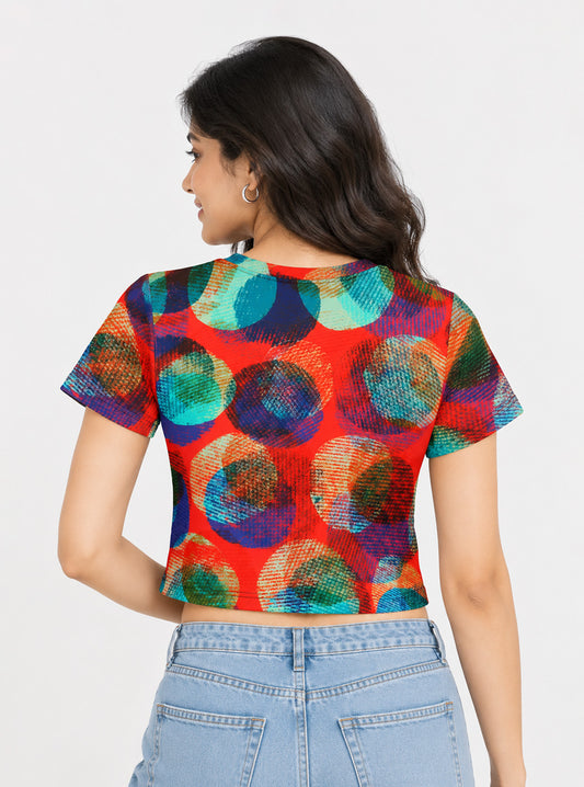 Retro Circle Printed Crop Top