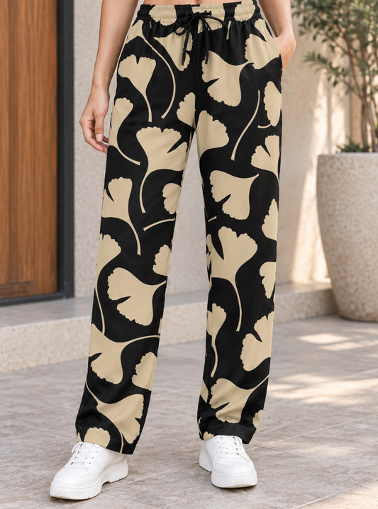 Golden Ginkgo Leaf Printed Trouser
