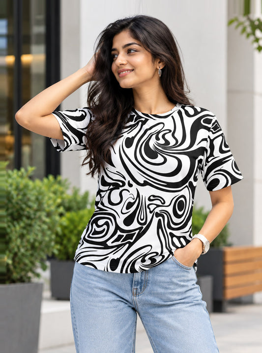 Black & White Groovy Swirl Pattern Tee