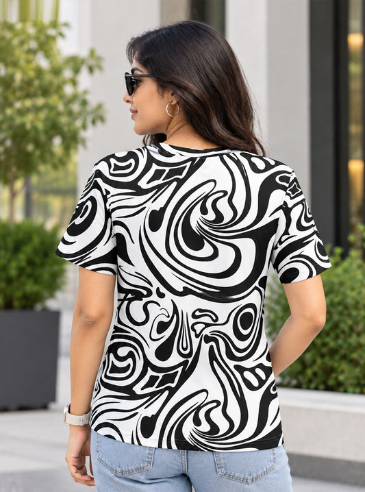 Black & White Groovy Swirl Pattern Tee