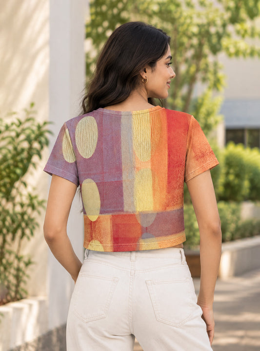 Abstract Oval & Block Print Crop Top