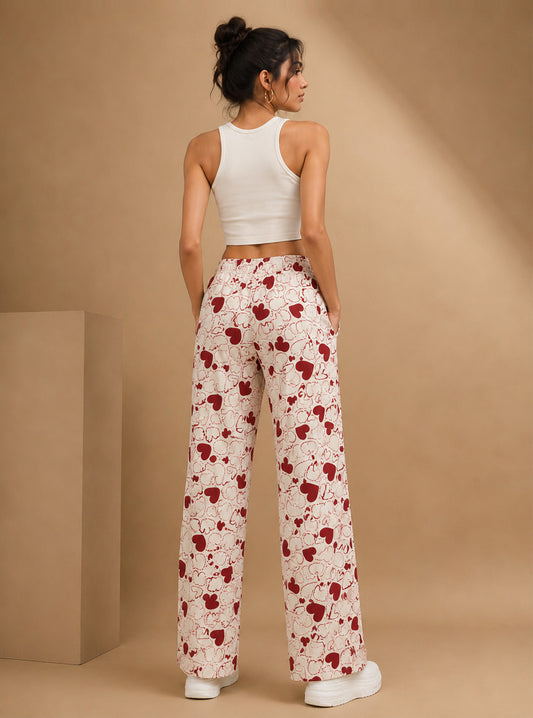 Crimson Love Doodle Print Trouser