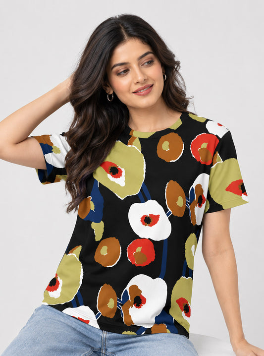Abstract Poppy Flower Print T-Shirt