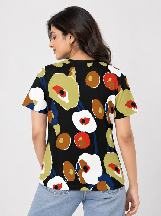 Abstract Poppy Flower Print T-Shirt